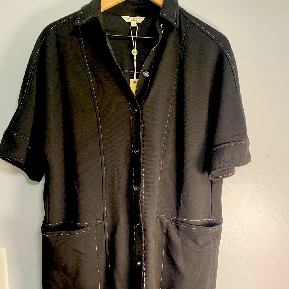 Max Studio Shirt Dress – Black w/ White Stitching – Size S – NWT